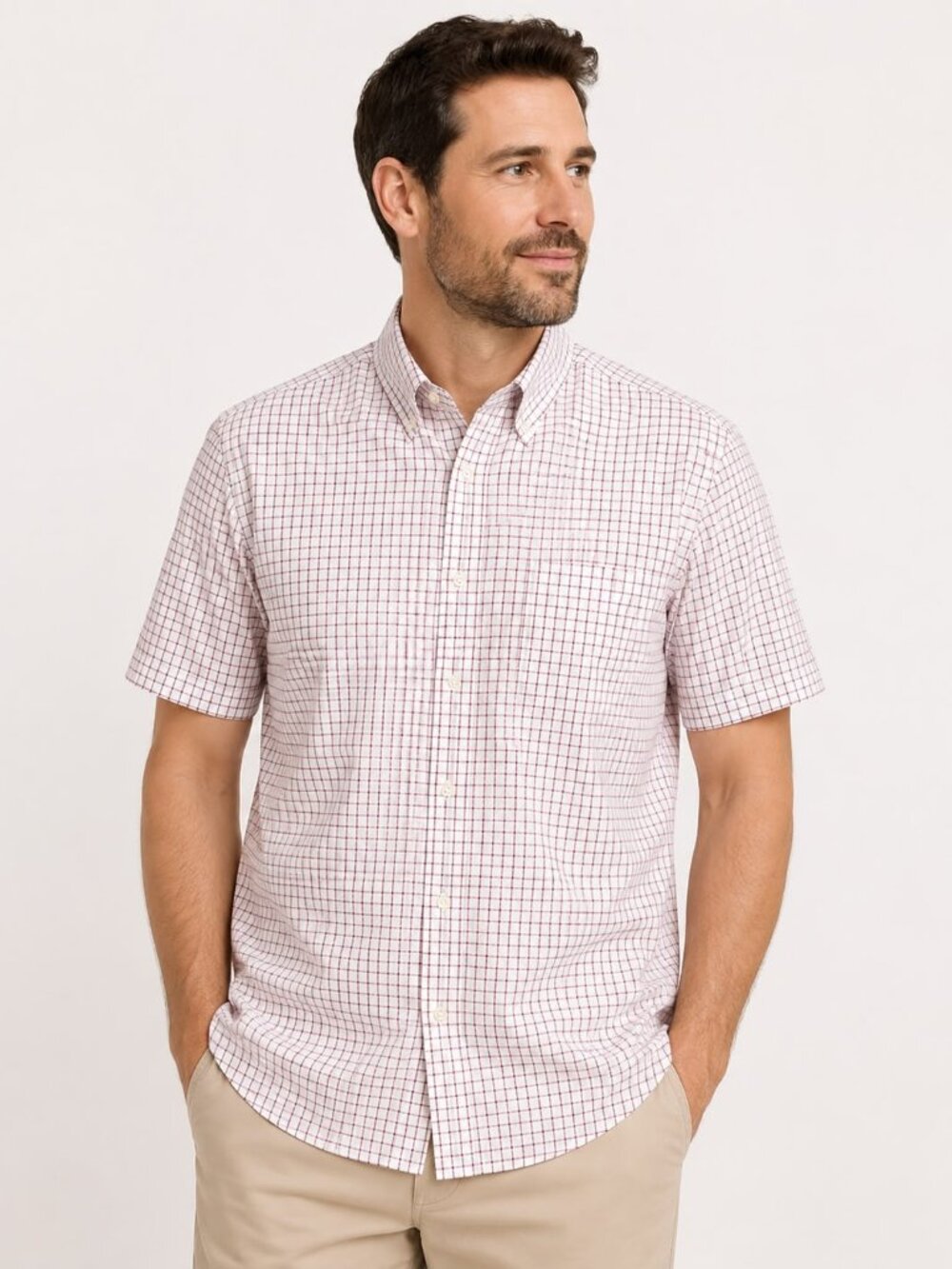 Tom James Royal Classic White Red Check Short Sleeve Cotton Button Shirt XL